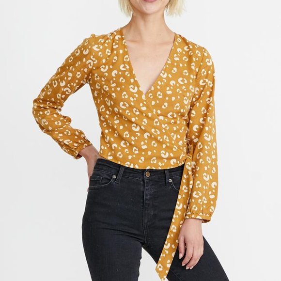 Marine Layer Tops - Marine Layer Wrap Top in Camel/Antique White